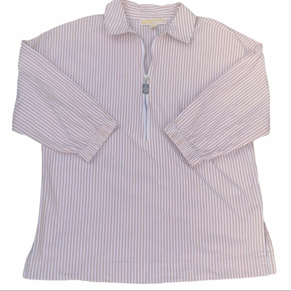 michael kors tan striped zip up size small